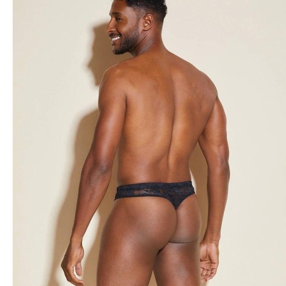 Cosabella Mens Black Floral Lace Thong Underwear Low Rise T-Back Intimates